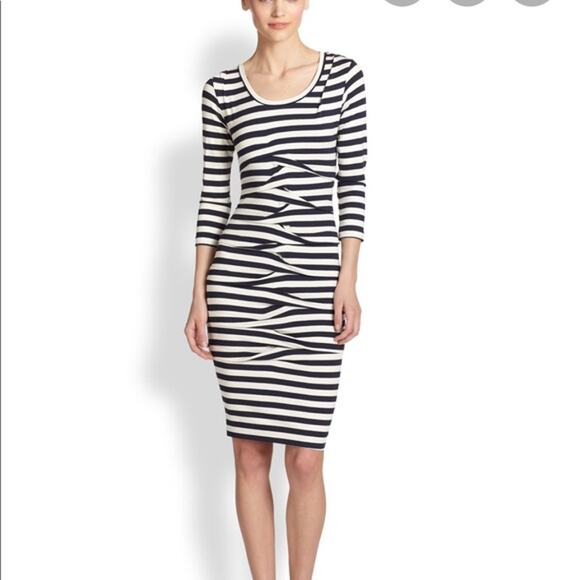 Artelier Nicole Miller Striped Ruffle Jersey Dress Small Minimalist Casual Fall - Picture 1 of 7